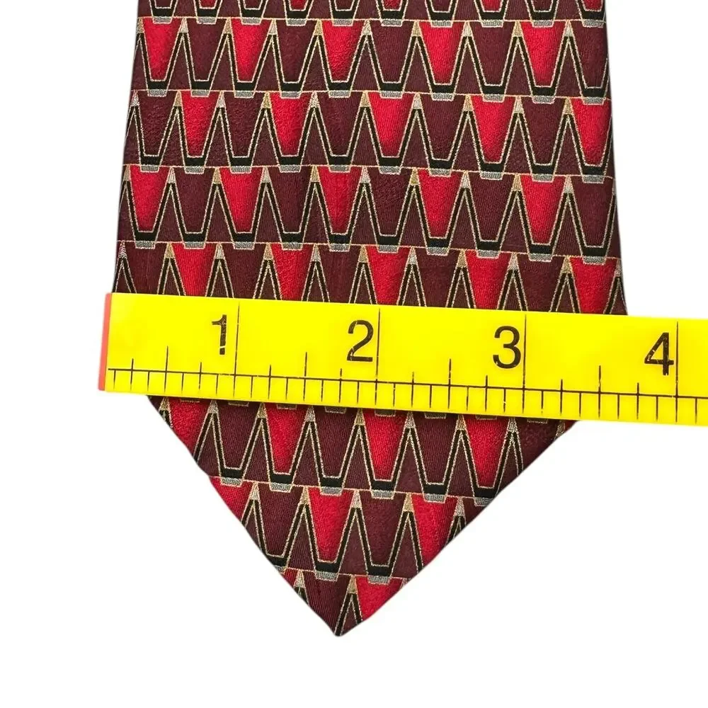 Umberto Bossi‎ Red Vintage Dress Tie Italian Silk Geometric Pattern 58